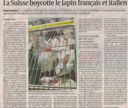 La Suisse boycotte le lapin français et italien