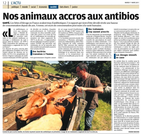Le parisien - nos animaux accros aux antibiotiques