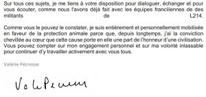 Courrier de Valérie Pécresse à L214