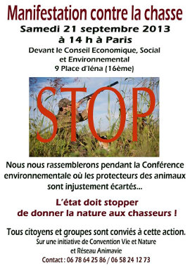 Affiche de la manifestation contre la chasse