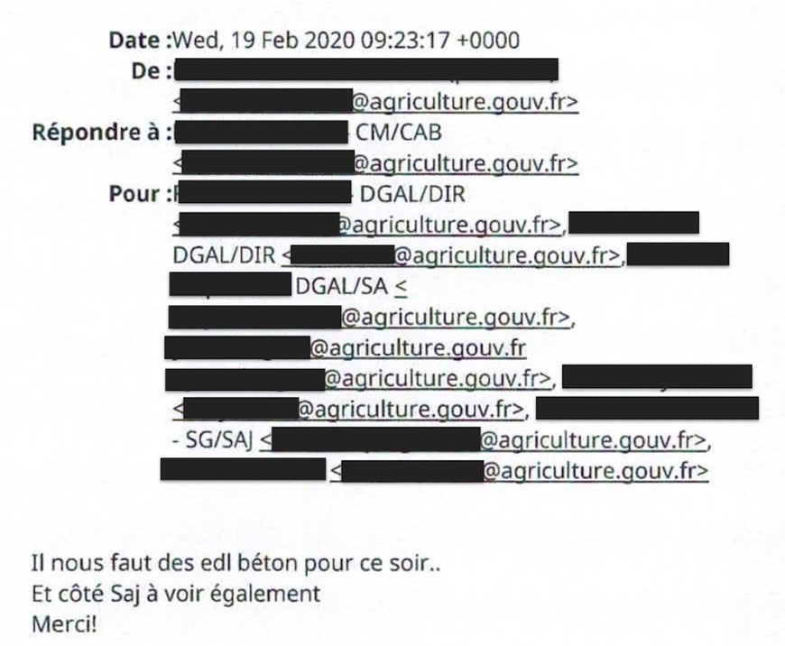 Capture d'écran d'un mail interne des services de l'État
