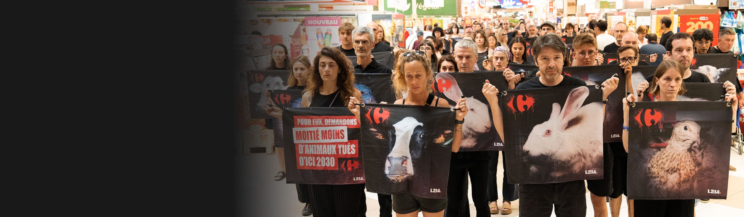 action L214 dans le plus grand Carrefour