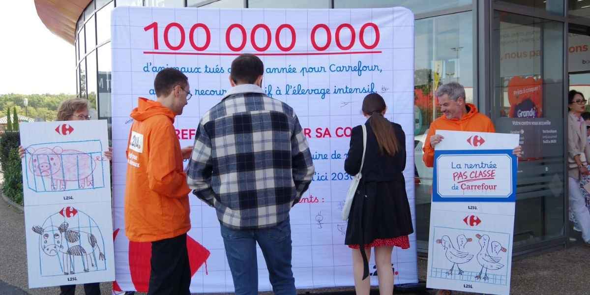La clientèle signent une copie géante pour demander à Carrefour de s'engager